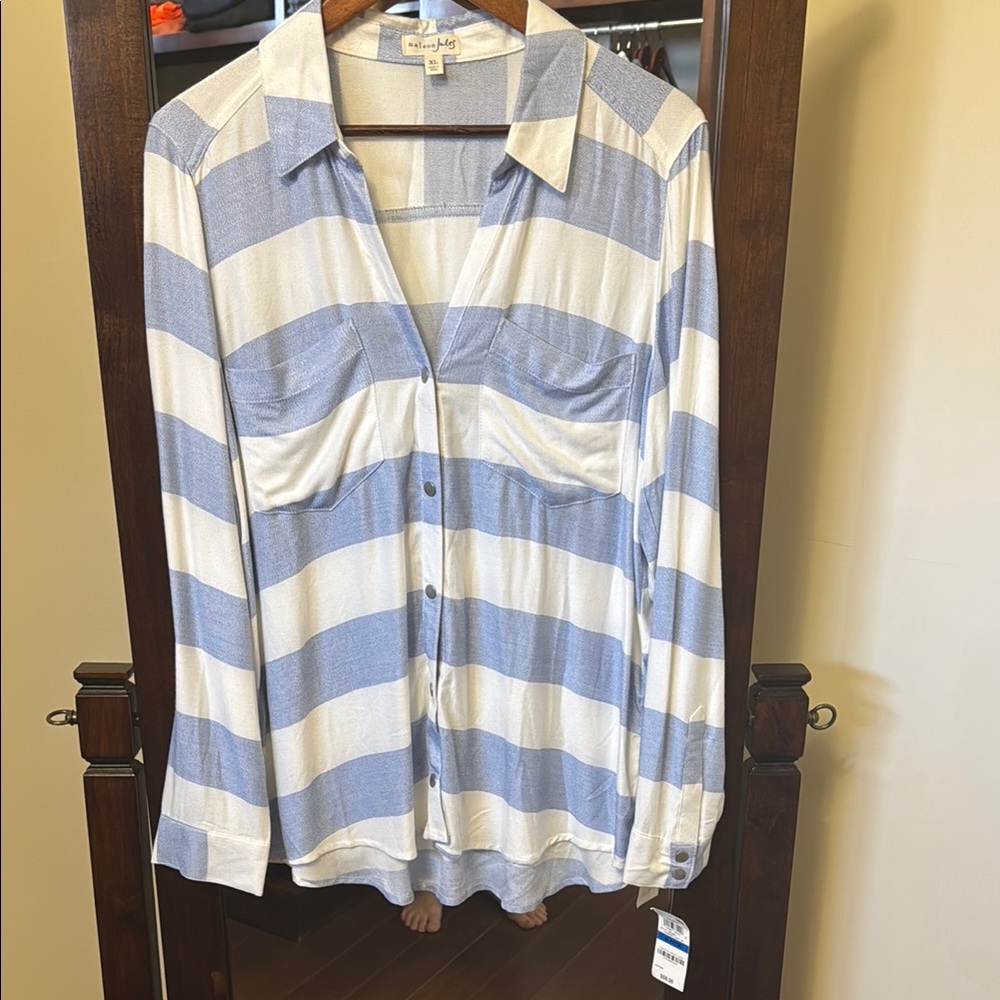 Maison Jules Blue and White Striped Blouse
